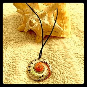 Beautiful seashell necklace orange mother of pearl